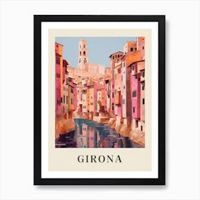 Girona Spain 3 Vintage Pink Travel Illustration Poster Poster