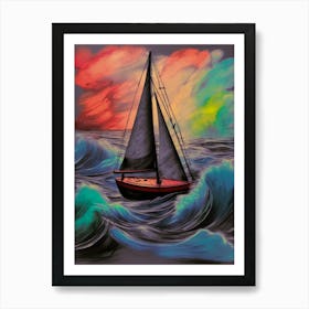 Sailboat In The Ocean, Charcoal Art Print