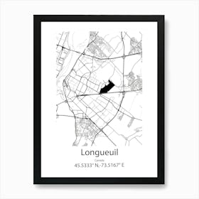 Longueuil,Canada Minimalist Map Art Print