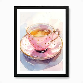 Elegant Watercolor Pink Cup Of Tea Art Print