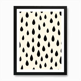 Little Falling Rain Drops Black on White Art Print