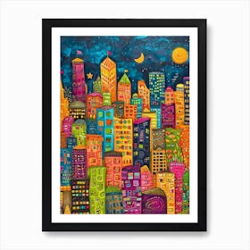 Kitsch Colourful Seattle Inspired Cityscape 4 Art Print