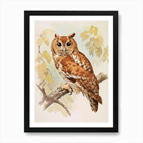 Tawny Owl Vintage Illustration 2 Art Print