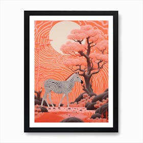 Zebra With The Trees Pink 2 Art Print