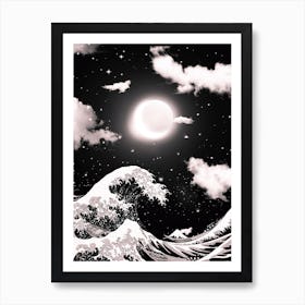 The Great Wave Of Kanagawa Black And White Art Print