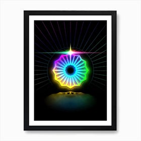 Neon Geometric Glyph in Candy Blue and Pink with Rainbow Sparkle on Black n.0199 Art Print