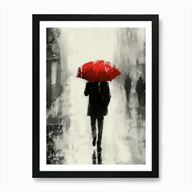 A Man with a Red Umbrella in the Rain 8 Art Print