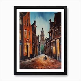 Painting Of Amsterdam With A Cat In The Style Of Surrealism, Dali Style 2 Art Print