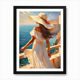 Woman in summer dress looking at the sea 17 Art Print