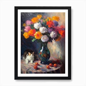 Anemone With A Cat 2 Art Print