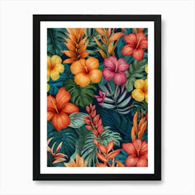 Tropical Flowers Seamless Pattern Art Print