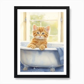 Manx Cat In Bathtub Botanical Bathroom 2 Art Print