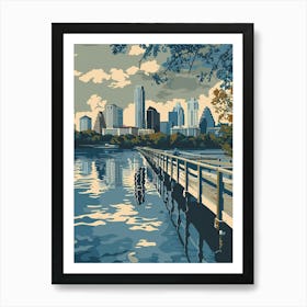 Duotone Illustration Lady Bird Lake And The Boardwalk 1 Poster