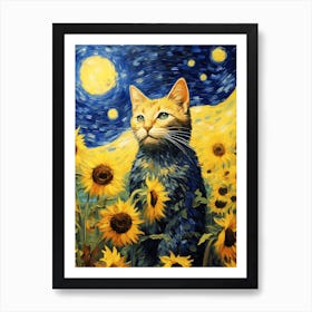 Cat In Sunflowers 1 Poster