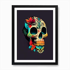 Skull With Tattoo Style Artwork Primary Colours 2 Mexican Art Print