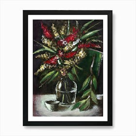 Flowers In A Glass Vase - floral dark figurative classic vertical Anton Maliar Art Print