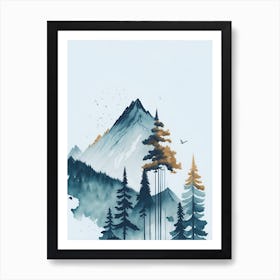 Mountain And Forest In Minimalist Watercolor Vertical Composition 115 Art Print