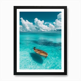 Boat In Blue Water Art Print