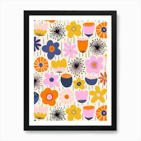 Blooming Scandinavian Retro Flowers Soft Multicolor Art Print