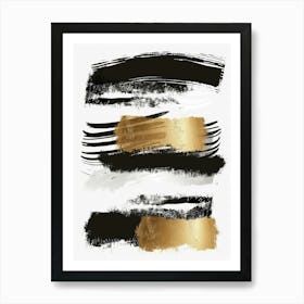 Black And Gold Brush Strokes 8 Art Print