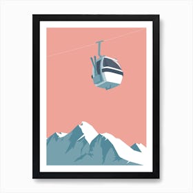 Ski gondola from Courchevel in pink Art Print