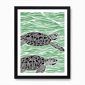 Green Sea Turtle II Linocut Art Print