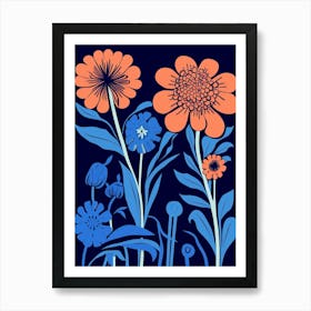 Blue Flower Illustration Gaillardia 3 Art Print