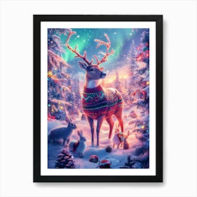 Cozy Christmas Reindeer In Festive Sweater Enchanted Winter Wonderland Art Print