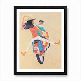 Couple On A Motorcycle Vintage Poster Art Print