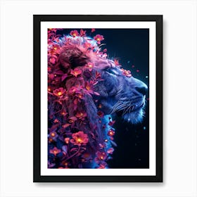 Lion Head With Flowers 1 Art Print