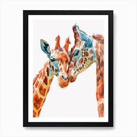 Two Affectionate Giraffes Watercolour 2 Art Print