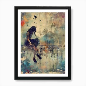 Girl Sitting On A Rock Art Print