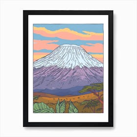 Mount Meru Tanzania Color Line Drawing (1) Art Print