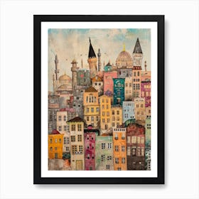 Kitsch Istanbul Skyline Painting 1 Art Print