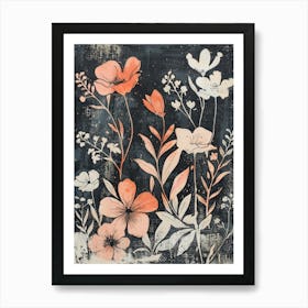 Flowers On A Black Background 5 Art Print