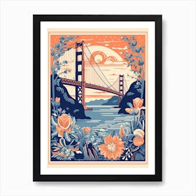 The Golden Gate Bridge   San Francisco, Usa   Cute Botanical Illustration Travel 2 Art Print
