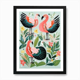 Folk Style Bird Painting Flamingo 2 Art Print