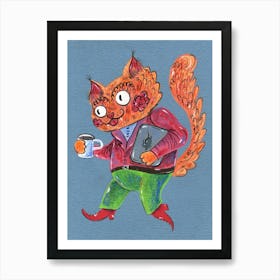 Cat With A Cup Of Coffee Art Print