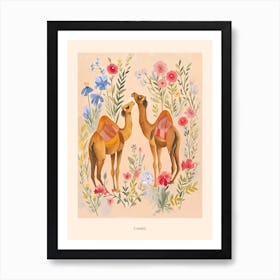 Folksy Floral Animal Drawing Camel Poster Art Print