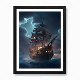 Pirate Ship In The Sea Art Print