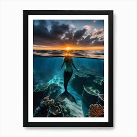 Mermaid At Sunset -Reimagined Art Print