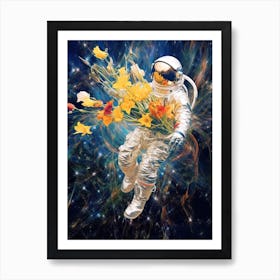 Astronaut With A Bouquet Of Flowers 6 Art Print