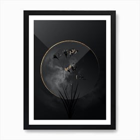 Shadowy Vintage Freesia Botanical on Black with Gold n.0036 Art Print