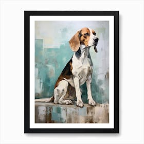 Beagle Dog, Painting In Light Teal And Brown 2 Art Print