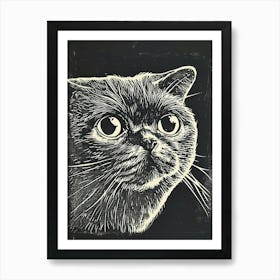 Scottish Fold Cat Linocut Blockprint 6 Art Print