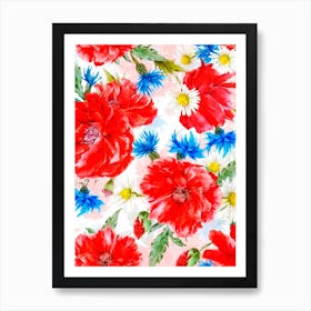 Midsummer Poppies And Cornflowers Meadow Art Print