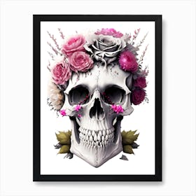 Vintage Skull With Flowers Art Print