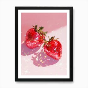 Pink Disco Strawberries Art Print | Wall Art Poster | Glam Disco Ball Red Strawberries | Preppy | Trendy | Dorm Room | Digital | PRINTABLE 1 Art Print