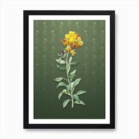 Vintage Yellow Wallflower Bloom Botanical on Lunar Green Pattern n.0542 Art Print