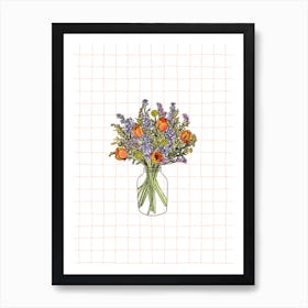 Colourful Flowers In A Vase Art Print